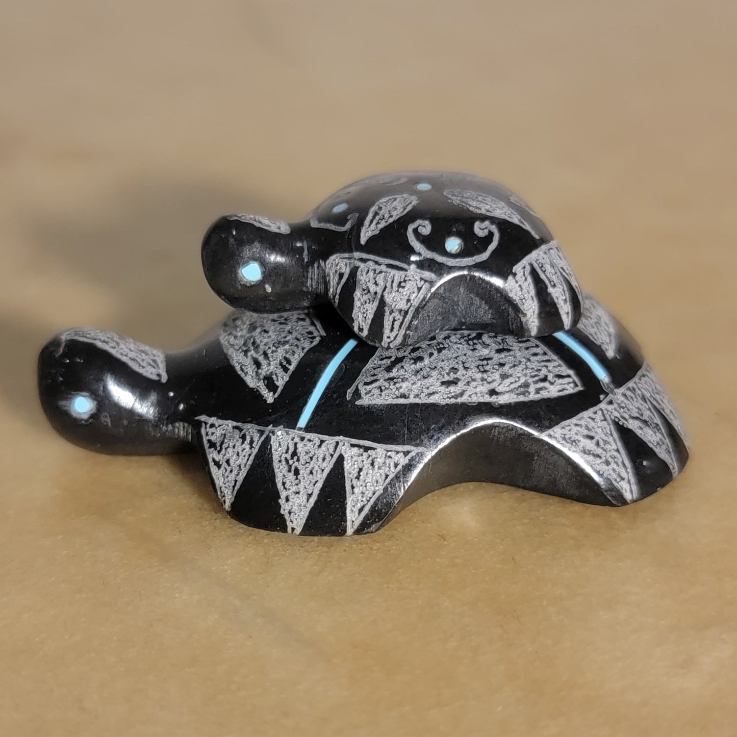 Double Stacked Highly Etched Marble Turtles Zuni Fetsh