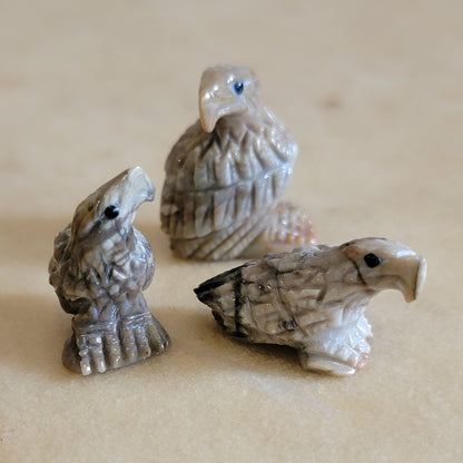 Set of Three Mini Picasso Marble Eagles Family Zuni Fetish