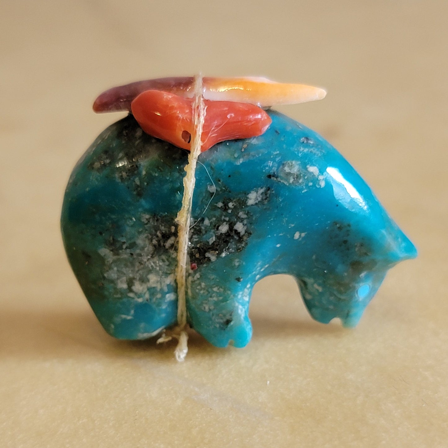 Turquoise Bear w/Colorful Pack Zuni Fetish