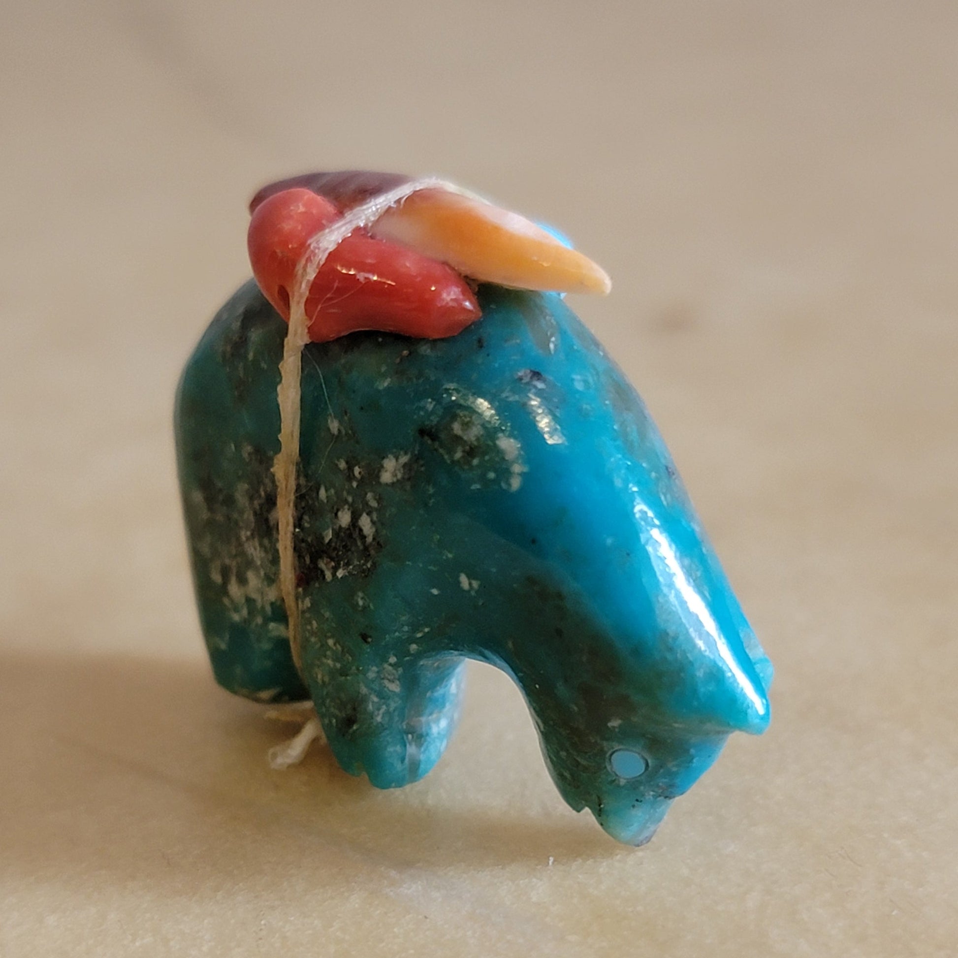 Turquoise Bear w/Colorful Pack Zuni Fetish