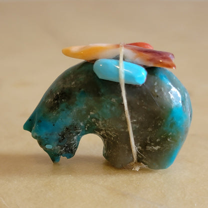 Turquoise Bear w/Colorful Pack Zuni Fetish