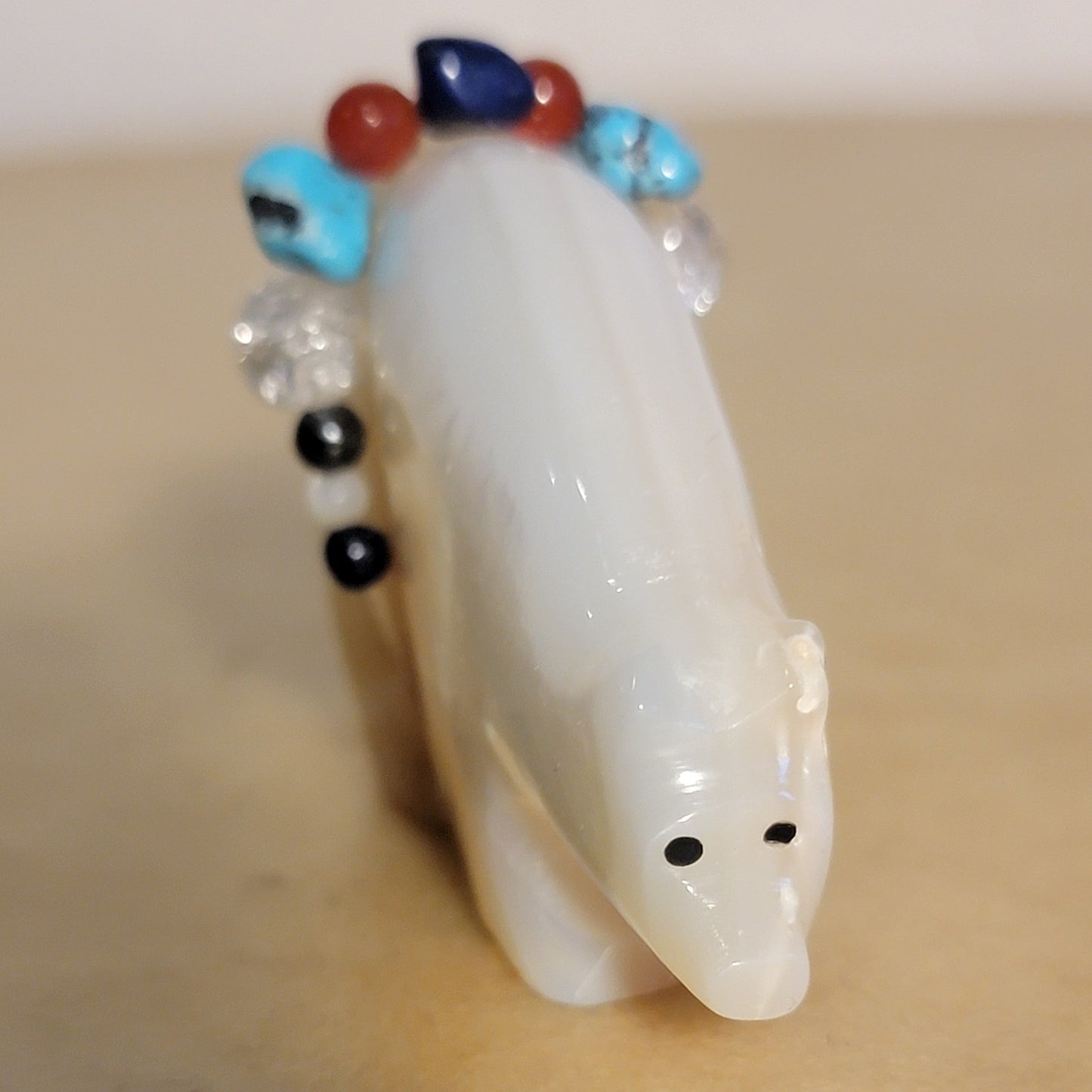 Gold Lip/ Mother of Pearl Medicine Bear with Fancy Offering Zuni Fetish