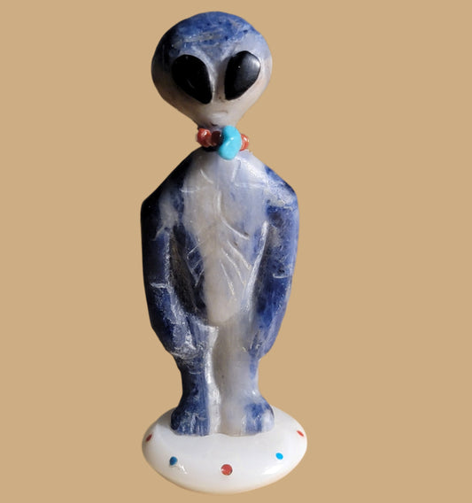 Sodalite Alien  Atop Flying Saucer Zuni Fetish