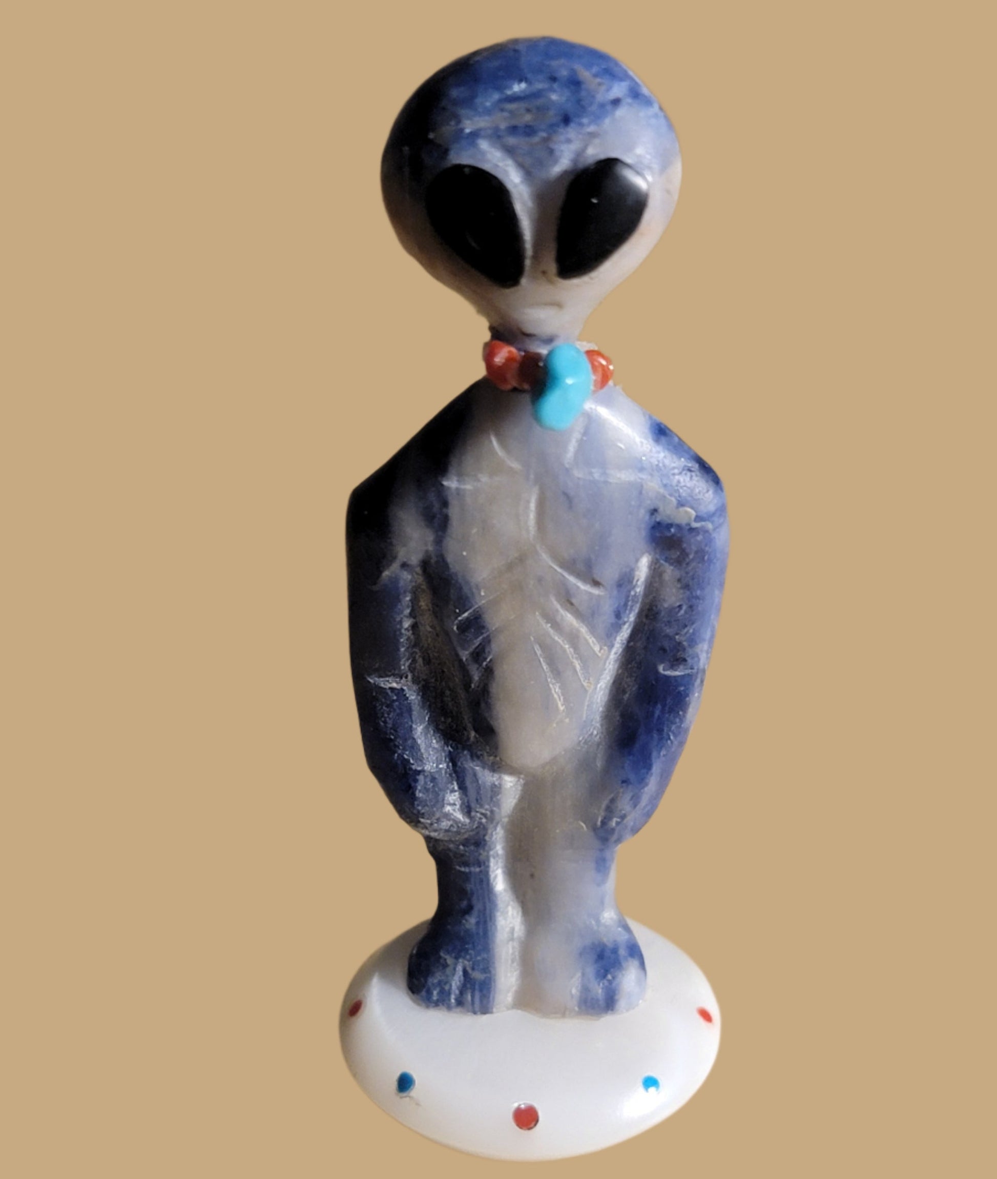 Sodalite Alien  Atop Flying Saucer Zuni Fetish