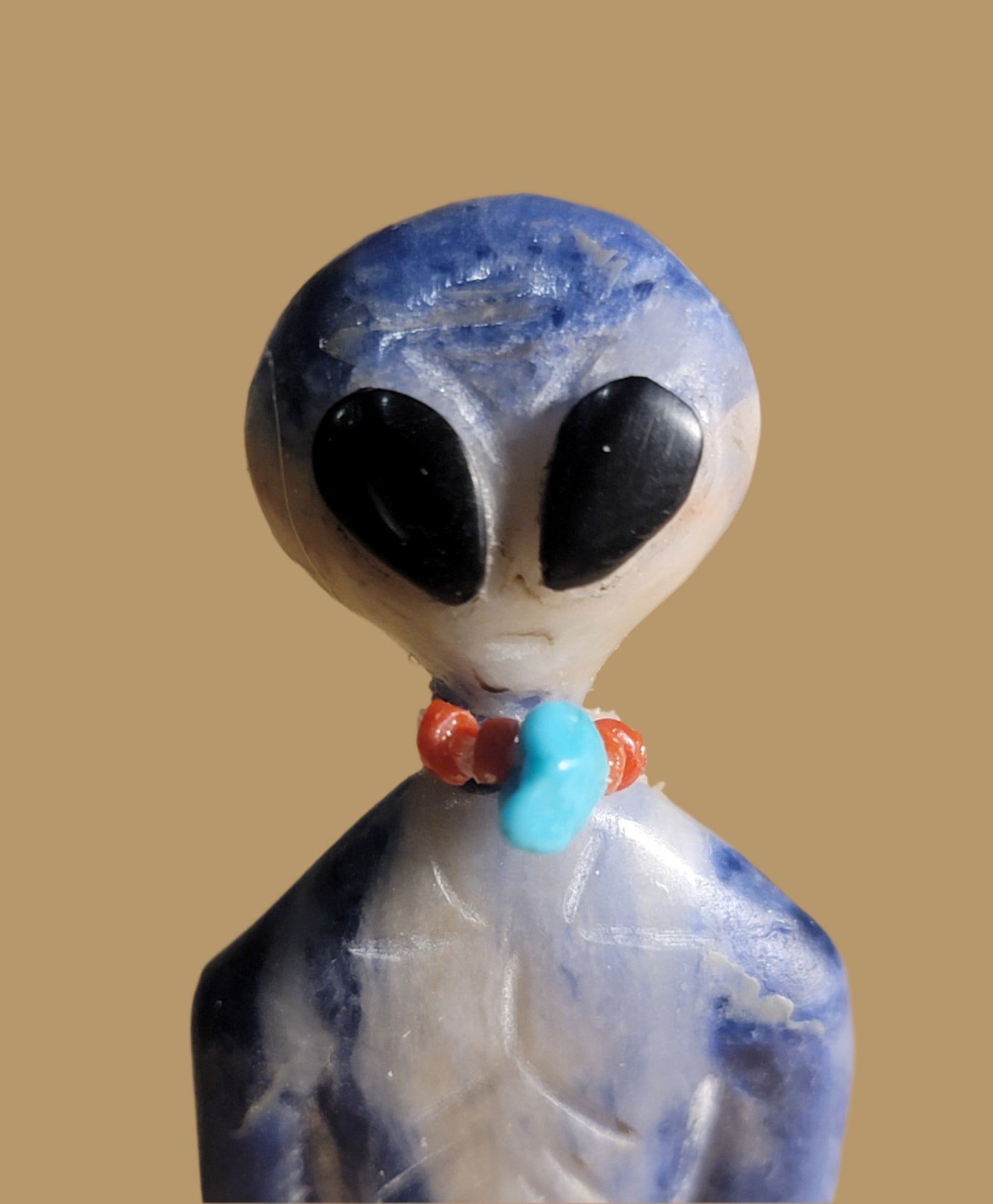 Sodalite Alien  Atop Flying Saucer Zuni Fetish