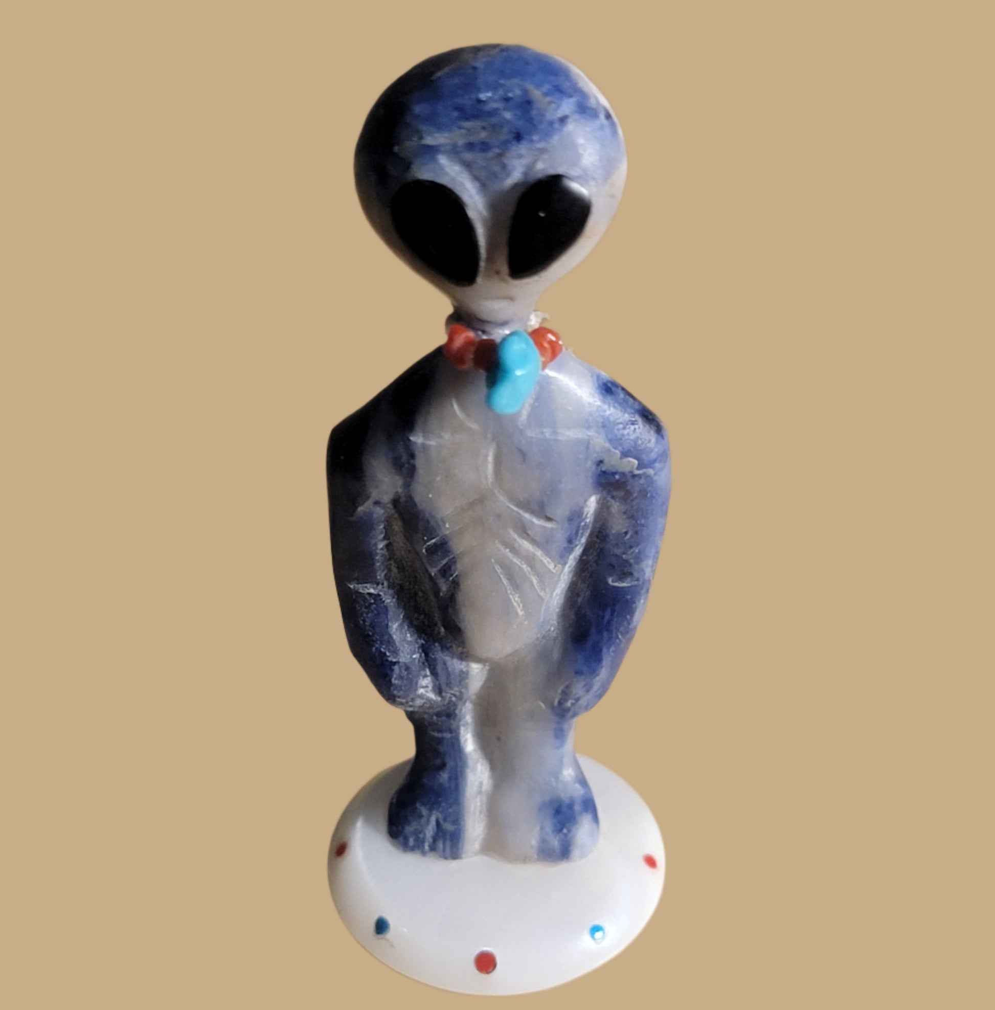 Sodalite Alien  Atop Flying Saucer Zuni Fetish