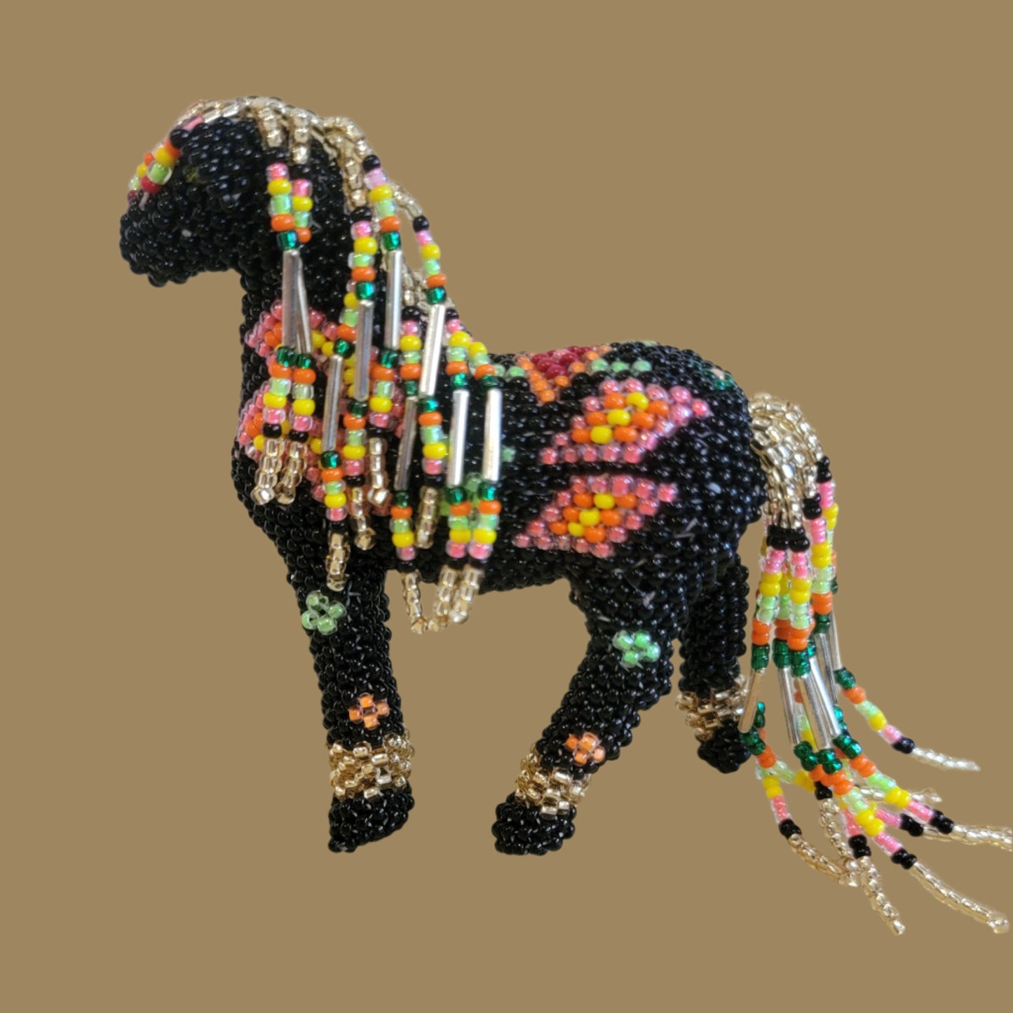 Fully Beaded Zuni Horse w/Long Tail and Mane Indian Beadwork