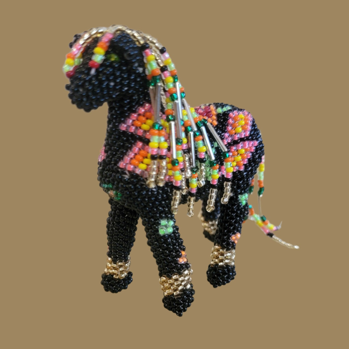 Fully Beaded Zuni Horse w/Long Tail and Mane Indian Beadwork