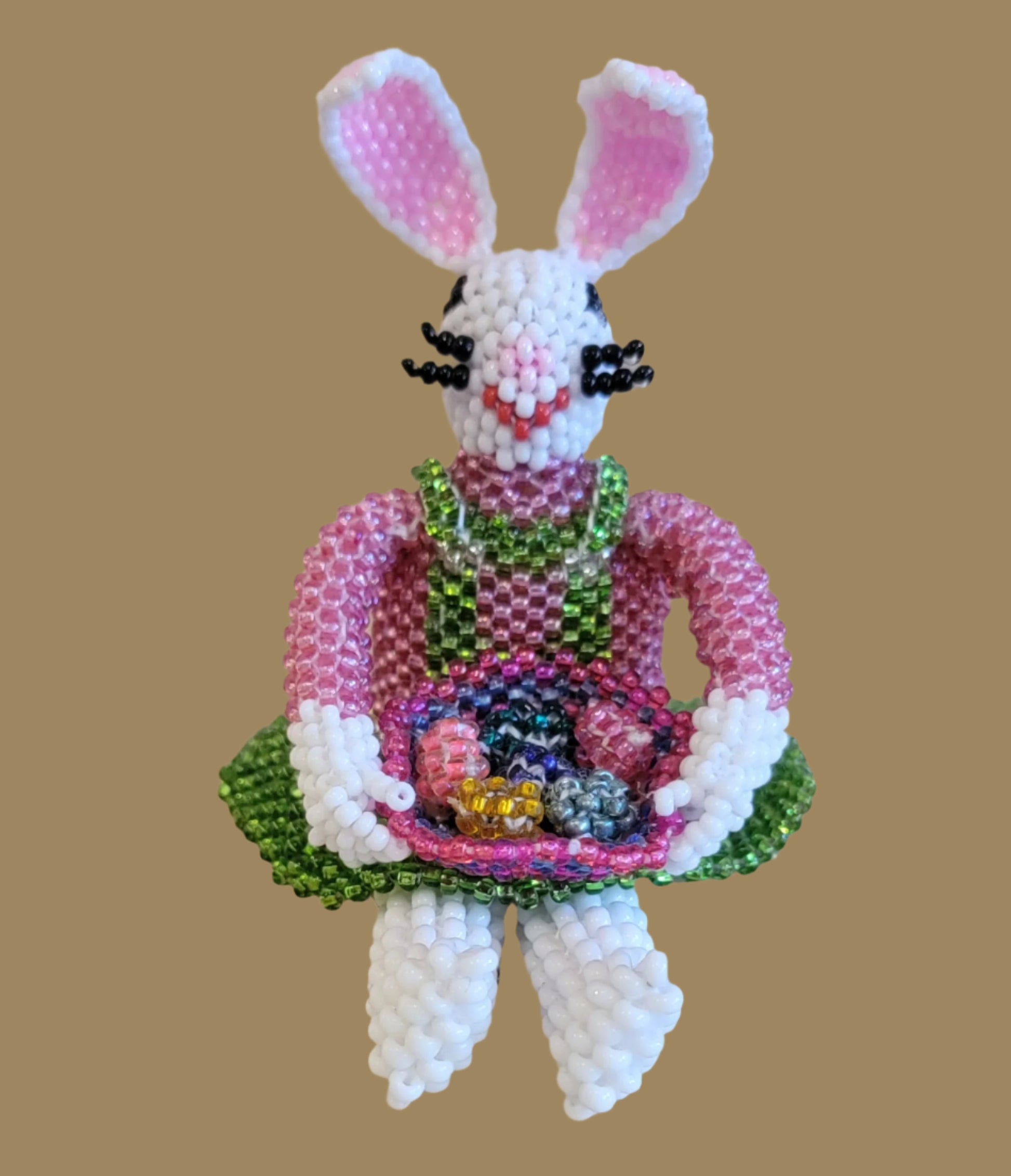 Absolutely Adorable Bunny Rabbit w/Easter Basket Full of Eggs Indian Beadwork