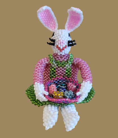 Absolutely Adorable Bunny Rabbit w/Easter Basket Full of Eggs Indian Beadwork