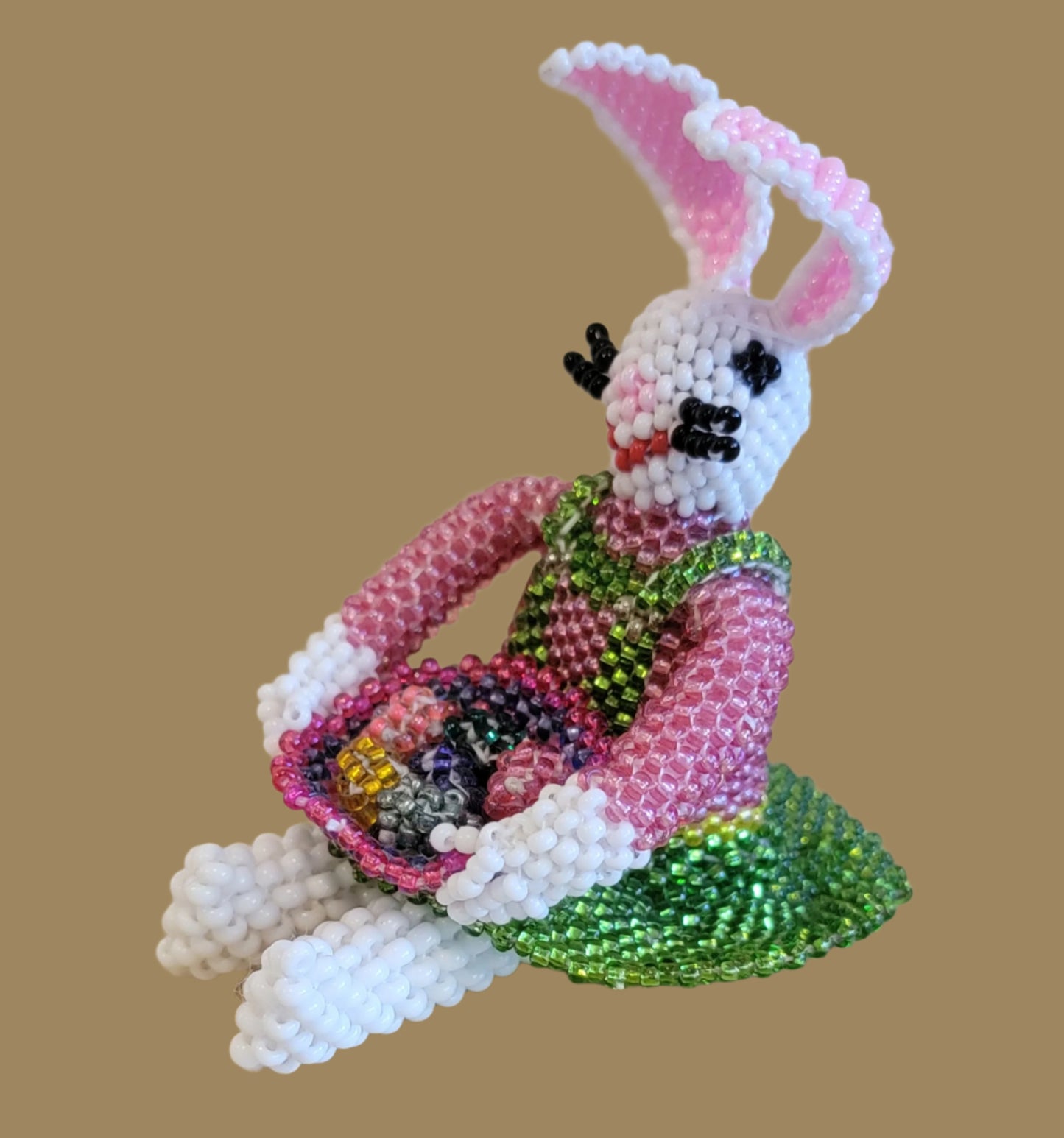 Absolutely Adorable Bunny Rabbit w/Easter Basket Full of Eggs Indian Beadwork