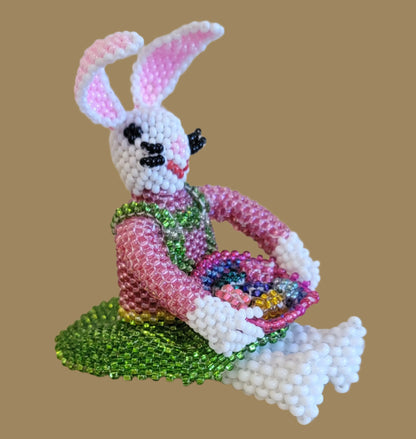 Absolutely Adorable Bunny Rabbit w/Easter Basket Full of Eggs Indian Beadwork