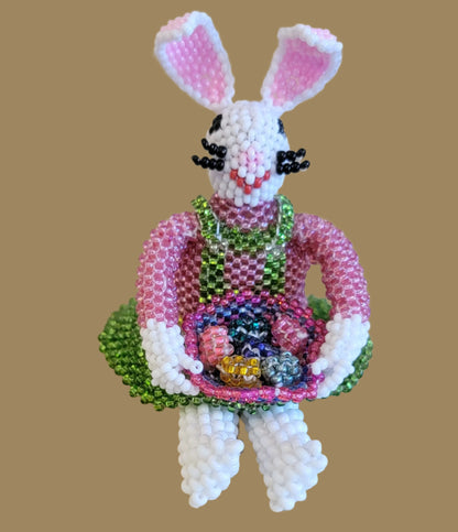 Absolutely Adorable Bunny Rabbit w/Easter Basket Full of Eggs Indian Beadwork