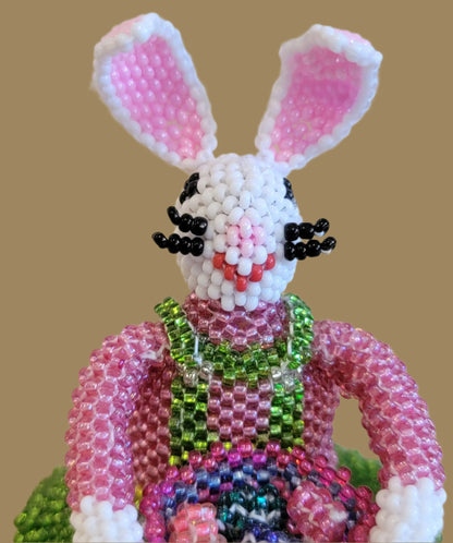 Absolutely Adorable Bunny Rabbit w/Easter Basket Full of Eggs Indian Beadwork