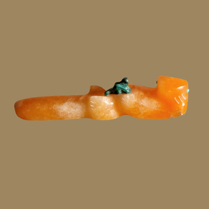 Orange Alabaster Otter w/ Malachite Baby Zuni Fetish