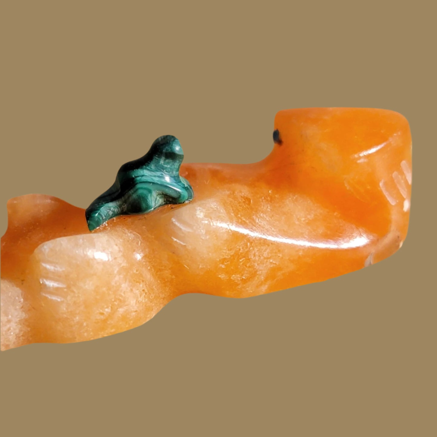 Orange Alabaster Otter w/ Malachite Baby Zuni Fetish