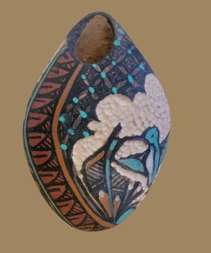 Textured Jemez Pueblo Pottery w/Hummingbird Motif 