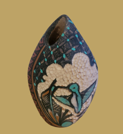 Textured Jemez Pueblo Pottery w/Hummingbird Motif 