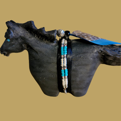 Black Beauty Navajo Horse w/Beaded Pack Zuni Fetish