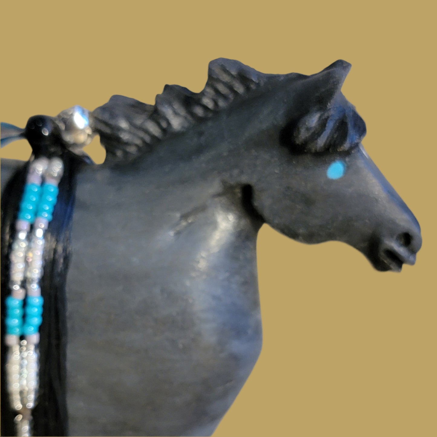 Black Beauty Navajo Horse w/Beaded Pack Zuni Fetish