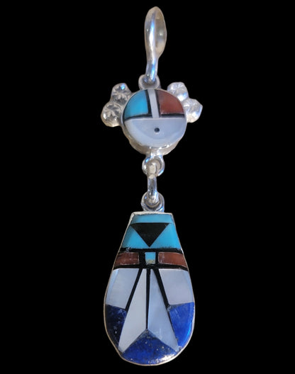 Zuni Sun Inlaid Sterling Silver Maiden/Teardrop Pendant Indian Jewelry