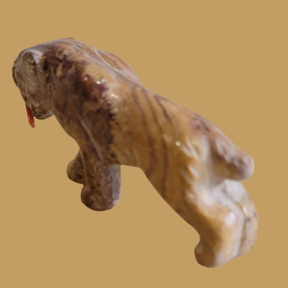 Onyx Saber Tooth Tiger w/Coral Fangs Zuni Fetish