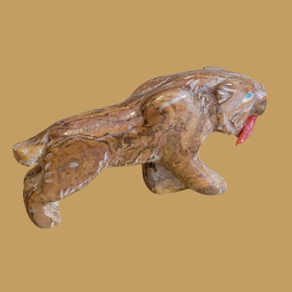 Onyx Saber Tooth Tiger w/Coral Fangs Zuni Fetish