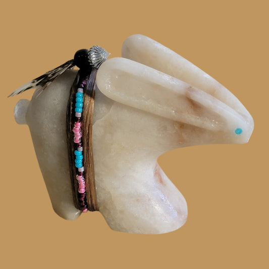 Navajo Alabaster Bunny Rabbit w/Bead Wrap Zuni Fetish