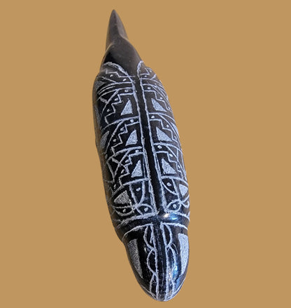 Highly Polished and Delicately Etched Black Marble Raven