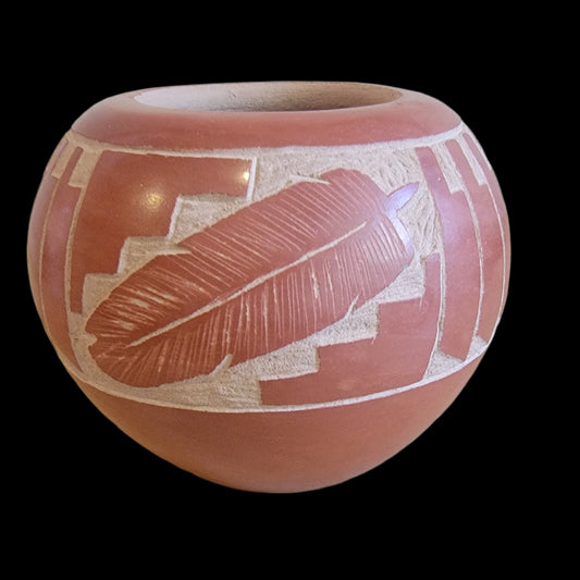 Jemez Pueblo Redware w/ Feather Pattern Pueblo Pottery