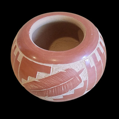 Jemez Pueblo Redware w/ Feather Pattern Pueblo Pottery