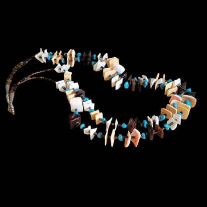 Old Pawn Double Strand Turquoise, Melon Shell and Pinshell Necklace Indian Jewelry