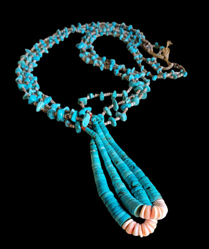 Old Pawn Turquoise w/Heishe Necklace w/Joclas Indian Jewelry