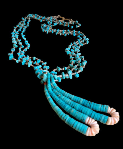 Old Pawn Turquoise w/Heishe Necklace w/Joclas Indian Jewelry