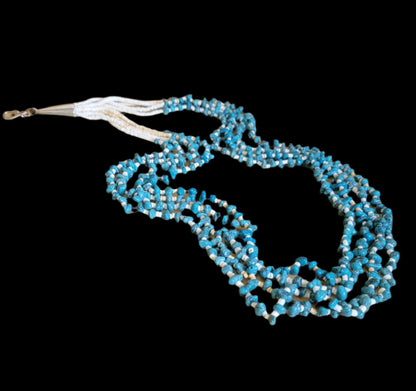 Quadruple Strand Old Pawn Shell and Turquoise Nuggets Necklace Indian Jewelry