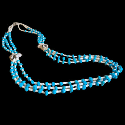 Navajo Old Pawn Triple Strand Turquoise and Shell Necklace w/Ceramic Sheep Indian Jewelry