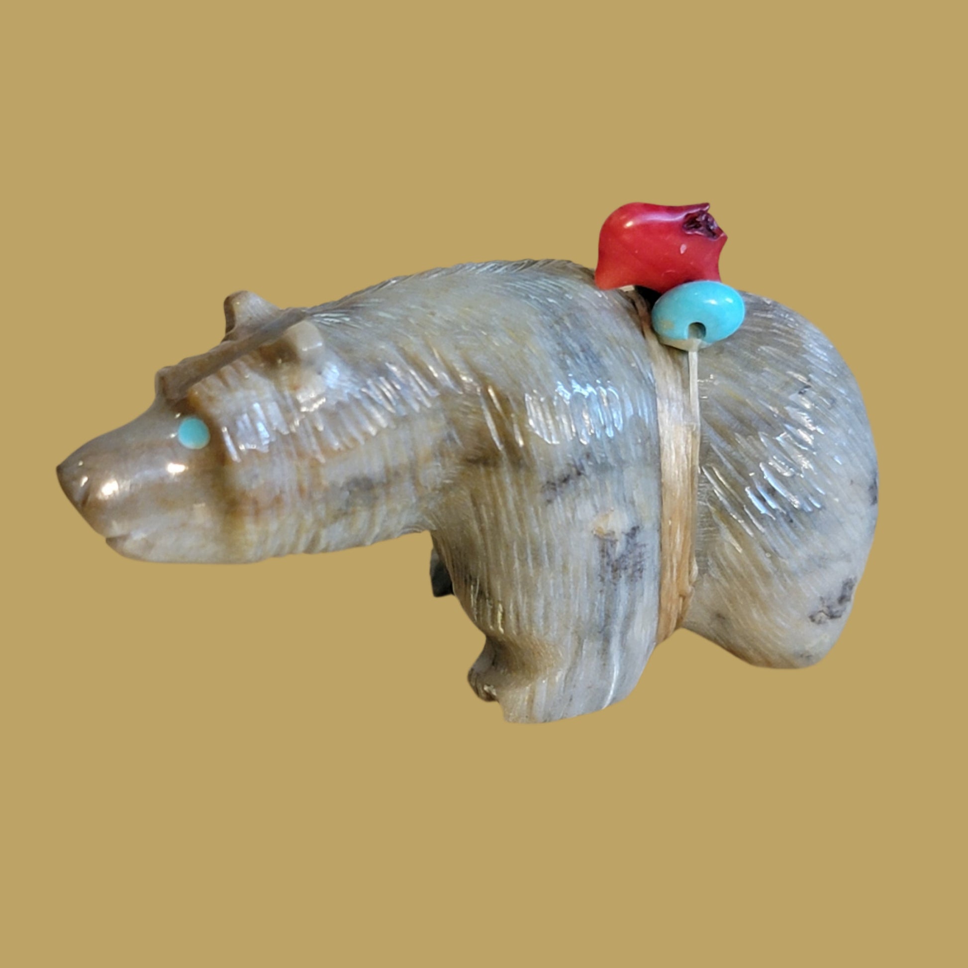 Powerful Picasso Marble Bear w/Pack Zuni Fetish