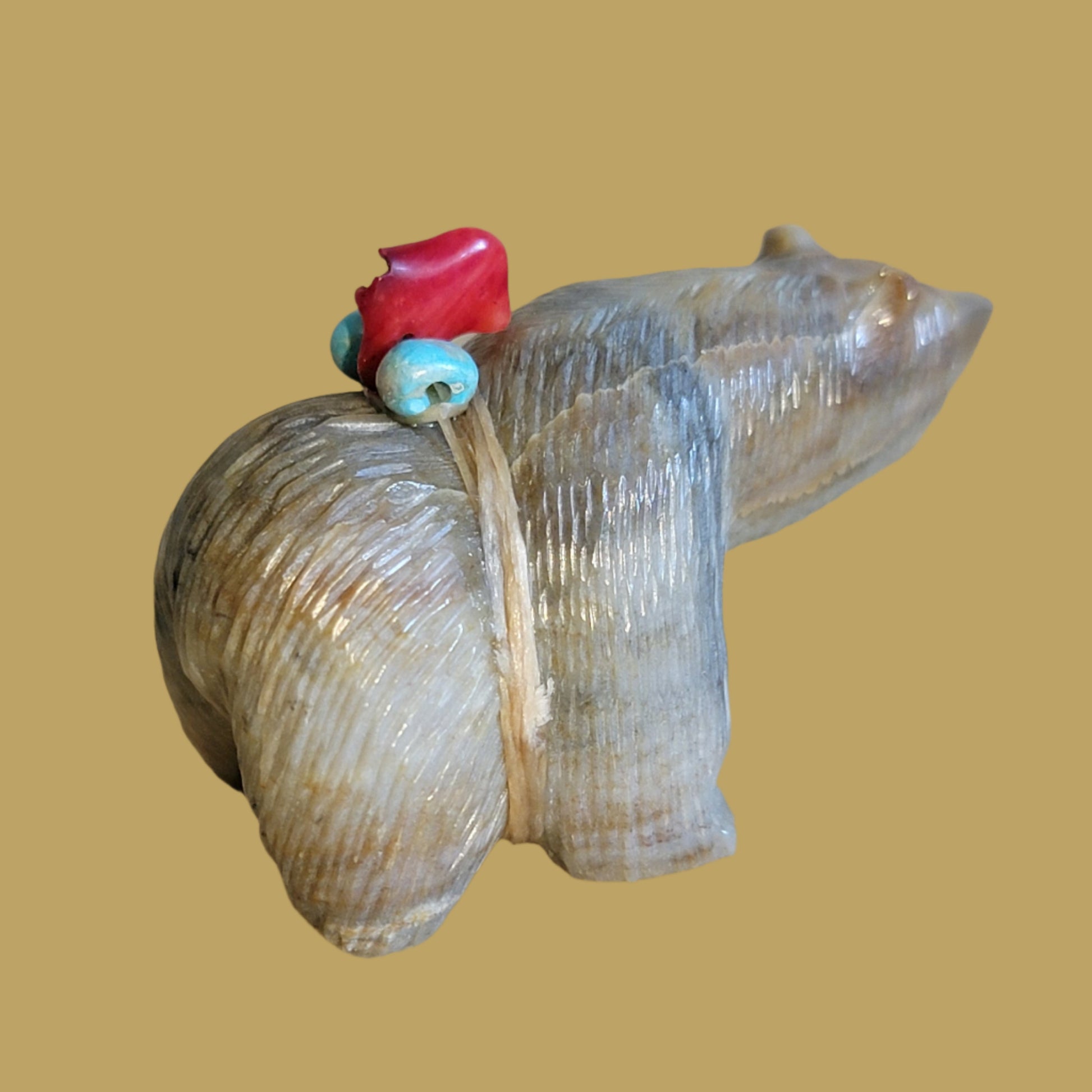 Powerful Picasso Marble Bear w/Pack Zuni Fetish