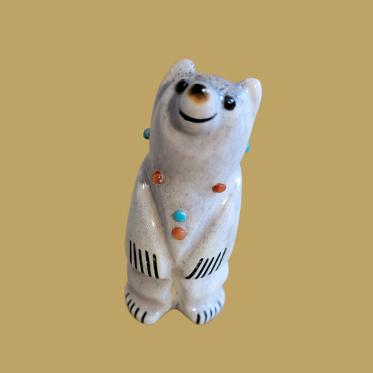 Happy Adorned Antler Bear Zuni Fetish