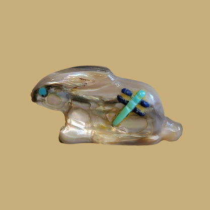 Abalone Shell Bunny Rabbit w/Dragonfly Zuni Fetish