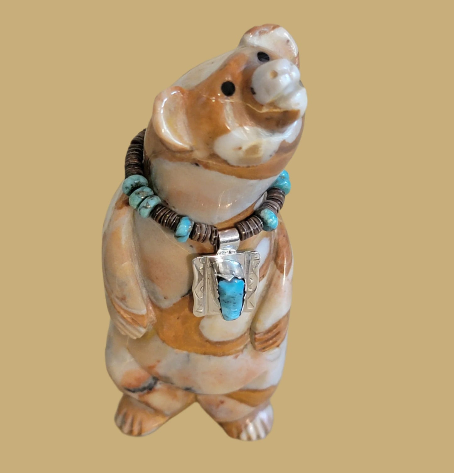 Fancy Tijillite Bear w/Sterling Silver Necklace Zuni Fetish