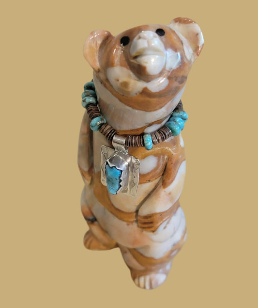 Fancy Tijillite Bear w/Sterling Silver Necklace Zuni Fetish