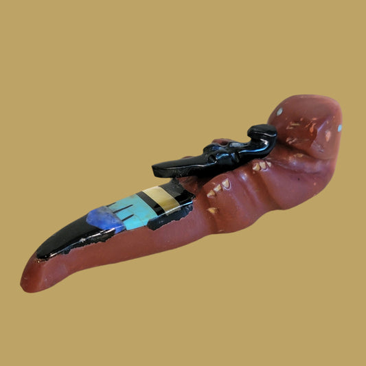 Inlaid Pipestone Otter w/Baby Zuni Fetish
