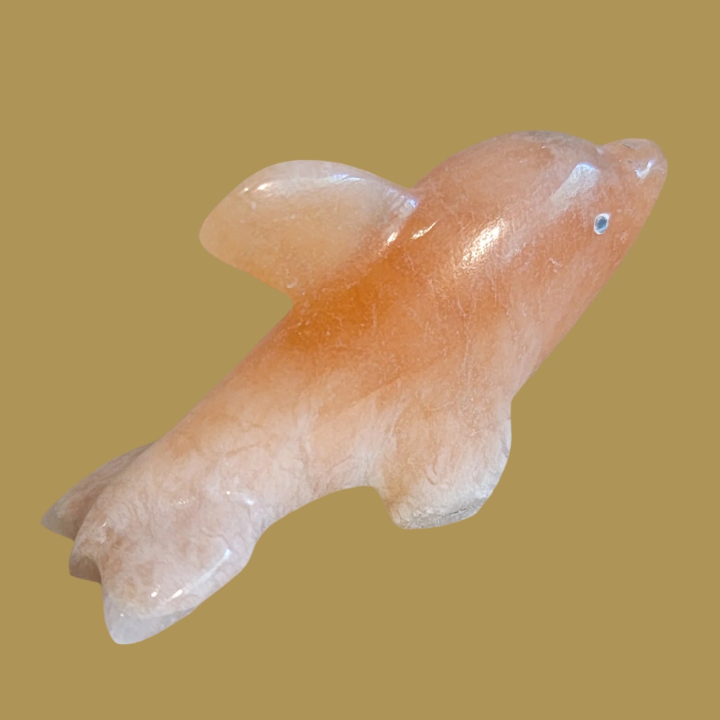 Orange Alabaster Dolphin w/ Silver Eyes Zuni Fetish