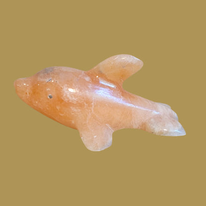 Orange Alabaster Dolphin w/ Silver Eyes Zuni Fetish