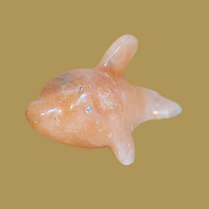 Orange Alabaster Dolphin w/ Silver Eyes Zuni Fetish