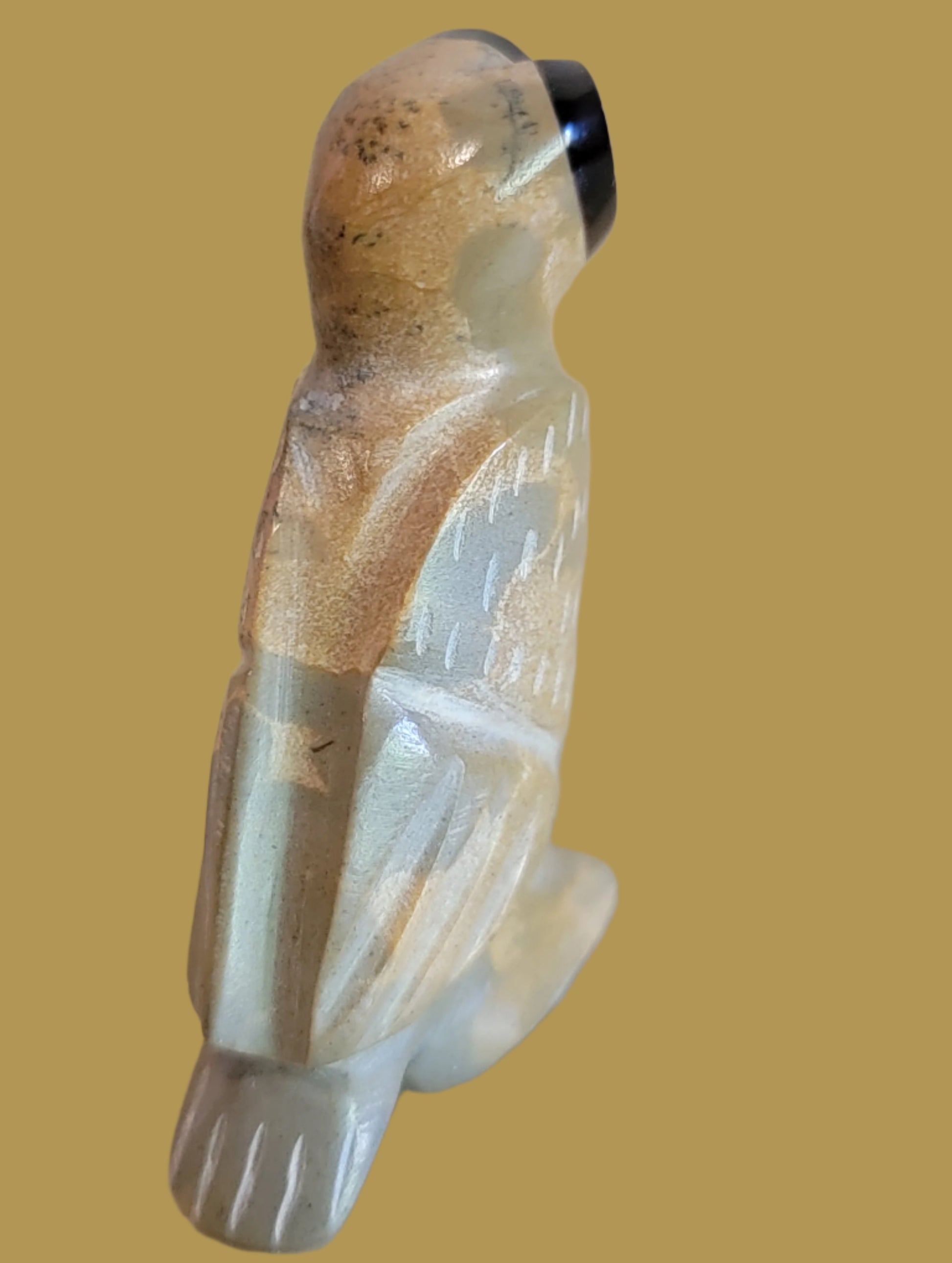 Travertine Owl w/ Pinshell Heart Shaped Face Zuni Fetish