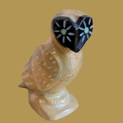 Travertine Owl w/ Pinshell Heart Shaped Face Zuni Fetish