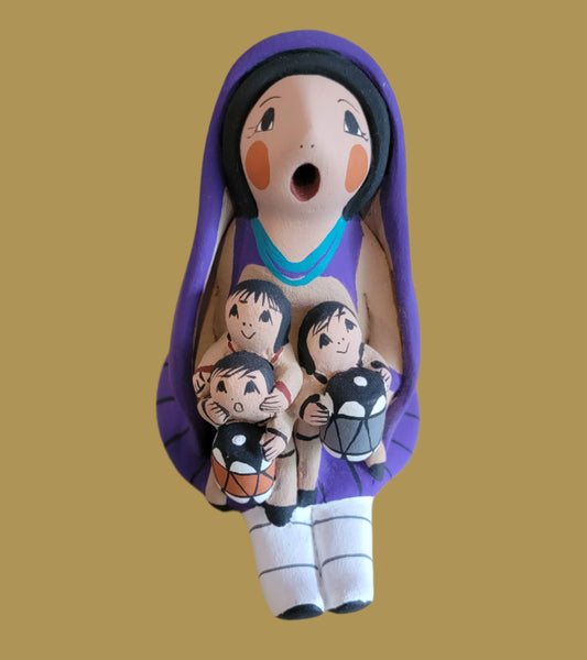 Jemez Pueblo Storyteller w/Three Children and Purple Shawl Pueblo Pottery