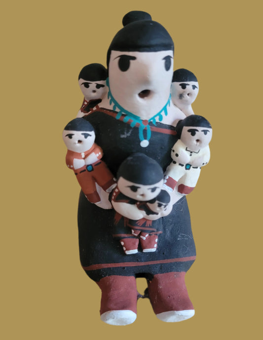 Santo Domingo Pueblo Storyteller w/six Babies Pueblo Pottery